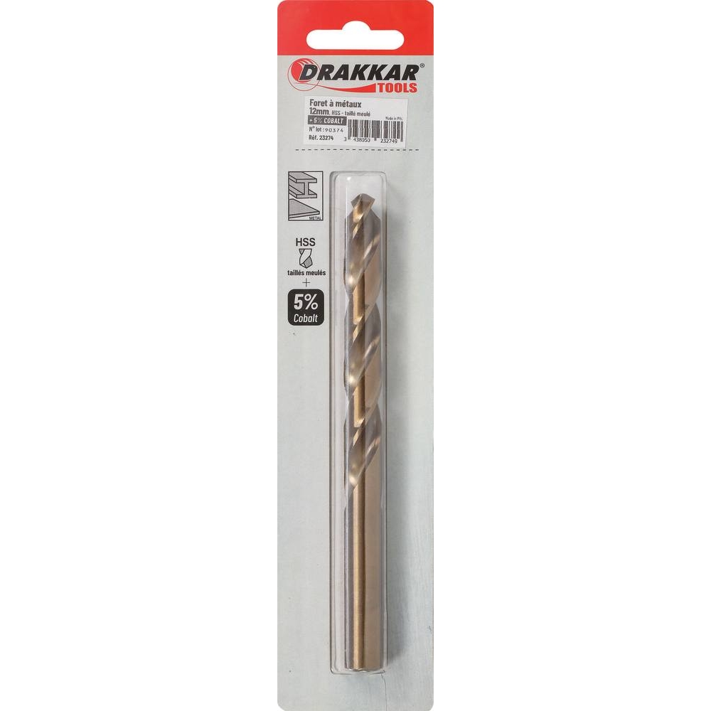 Foret à métaux HSS 5% cobalt 12mm - de 1 pcs DRAKKAR TOOLS - 23274