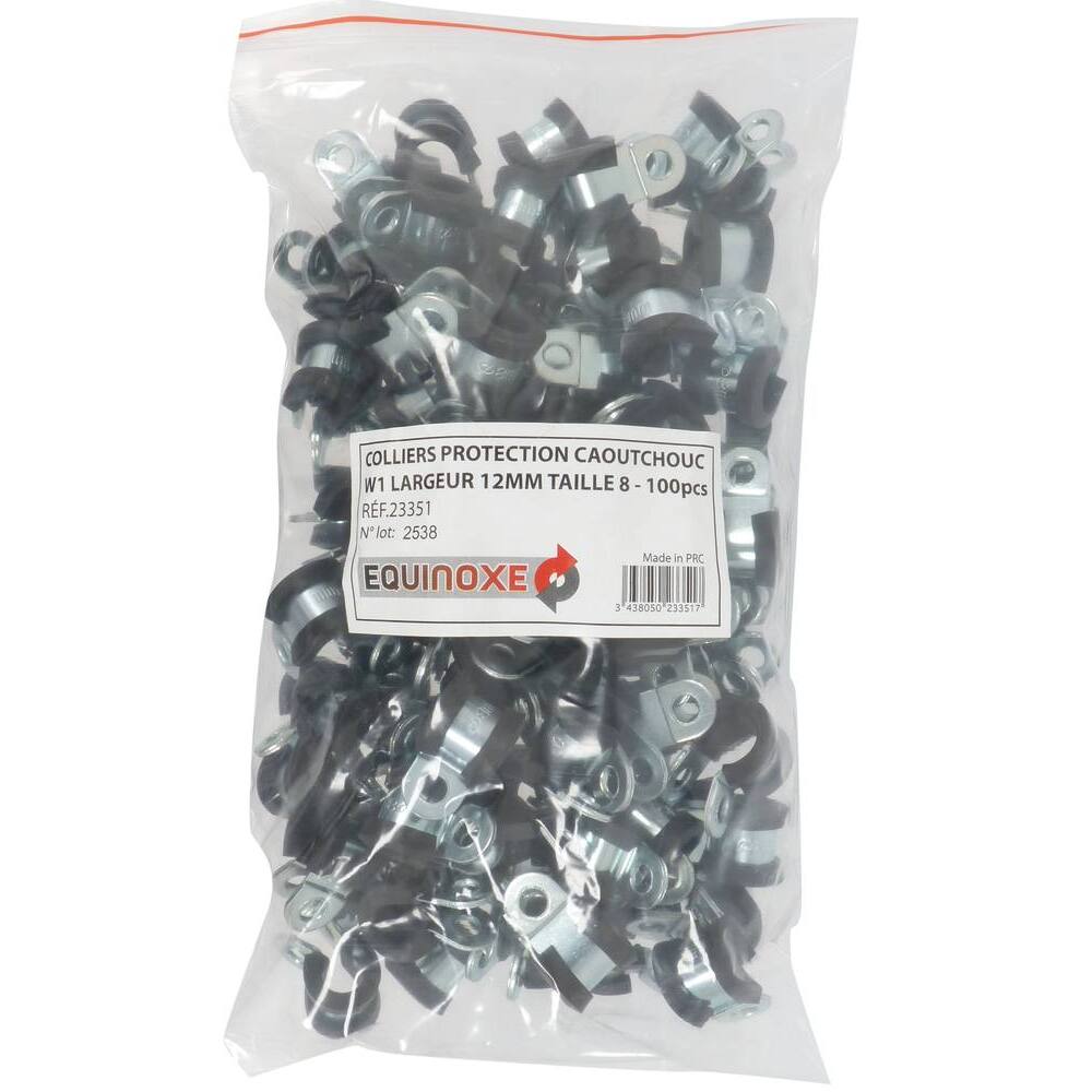 Collier acier zingué 12mm avec protection caoutchouc 8mm - Lot de 100 - KLIPPER - 23351.100
