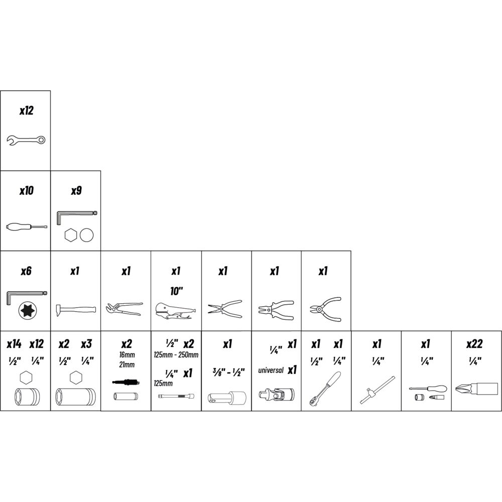 Coffre de servante 4 niveaux composé de 108 outils STILKER - 25030