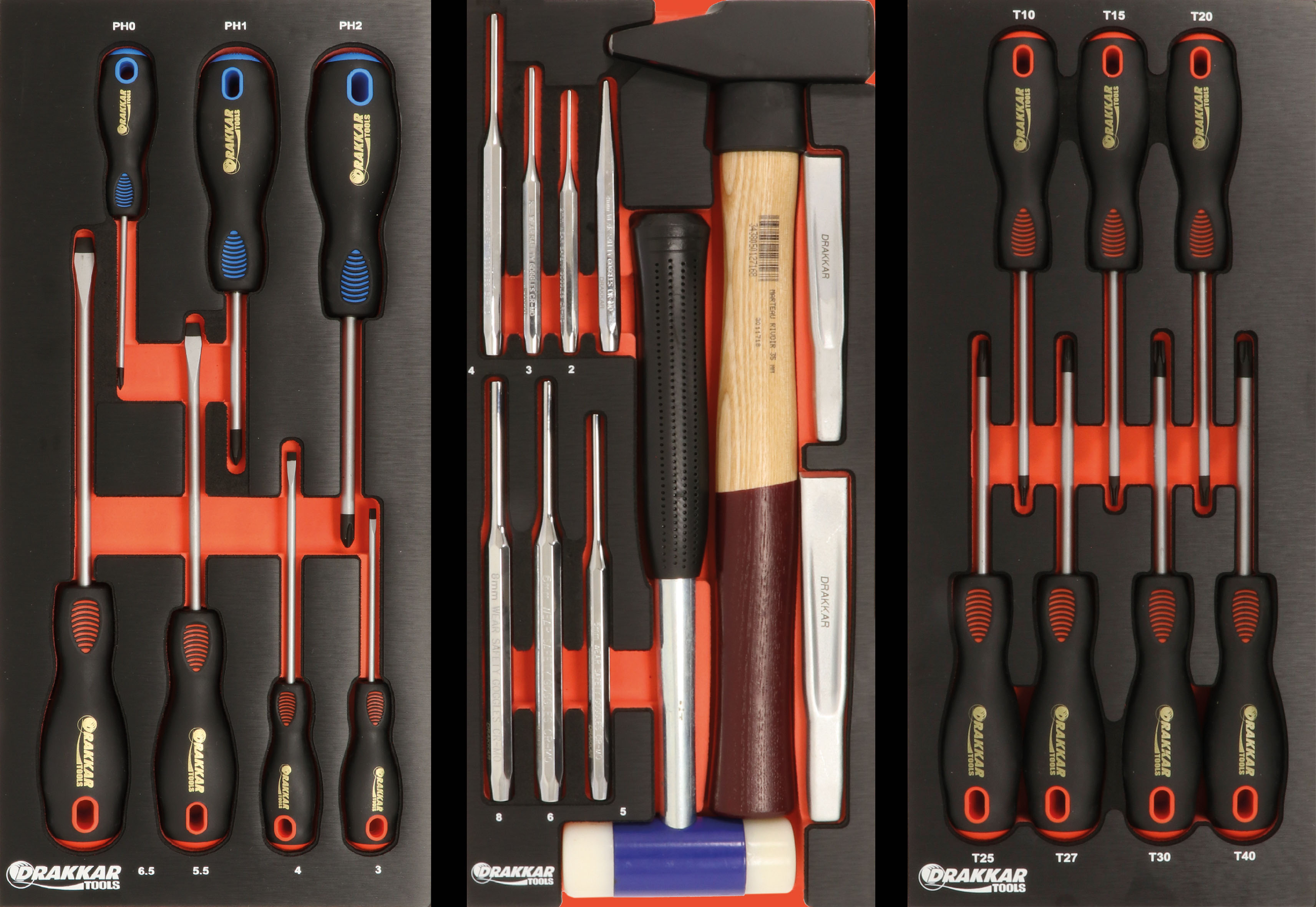 Servante d'atelier 8 tiroirs composée de 263 outils PL - modules finition métal DRAKKAR TOOLS - 25124