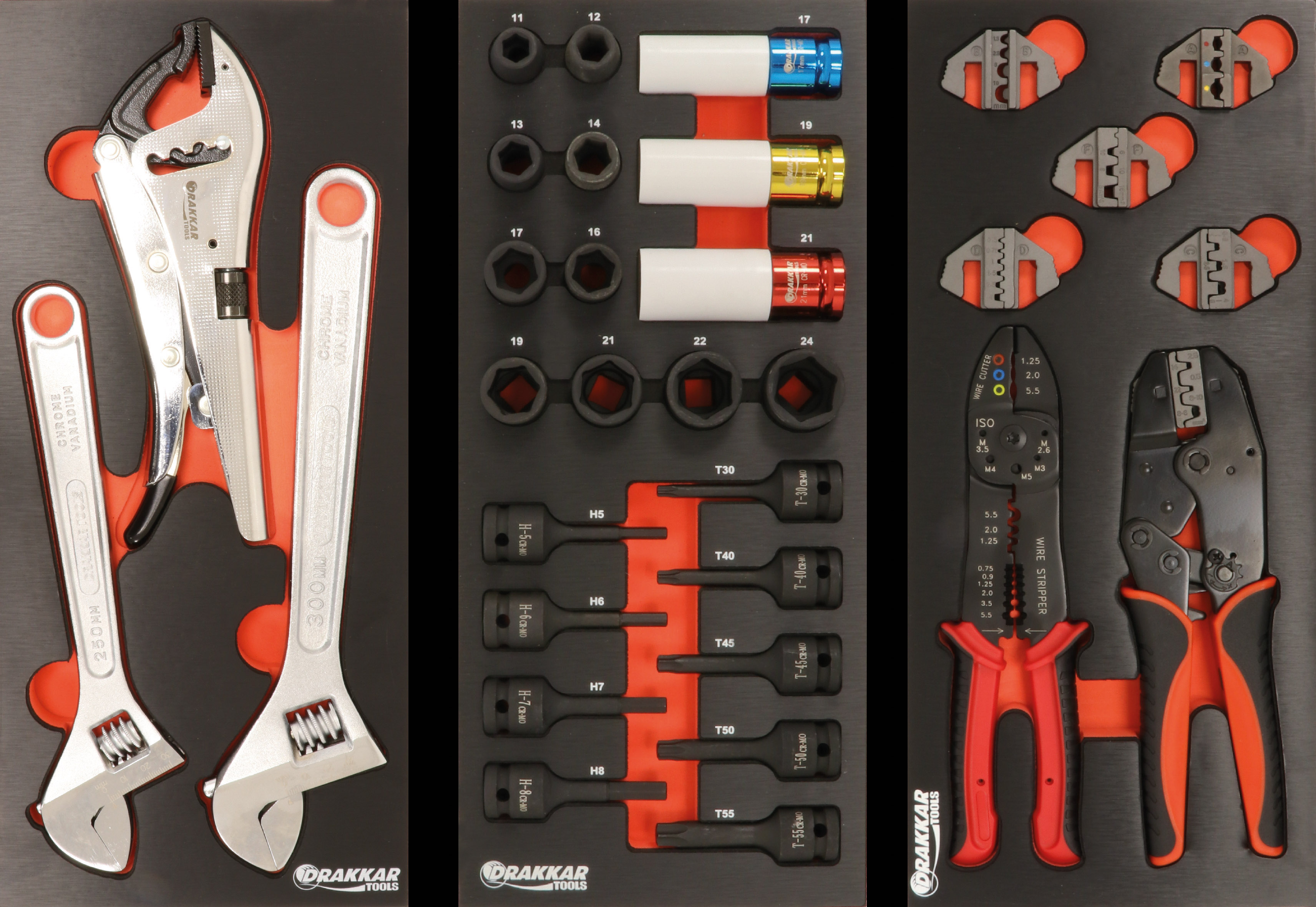 Servante d'atelier 8 tiroirs composée de 263 outils PL - modules finition métal DRAKKAR TOOLS - 25124