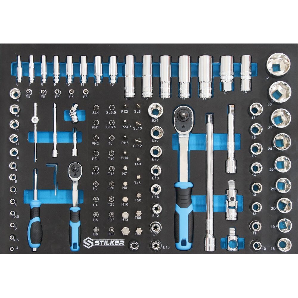 Servante d'atelier 5 tiroirs composée de 153 outils - modules mousses STILKER - 25130