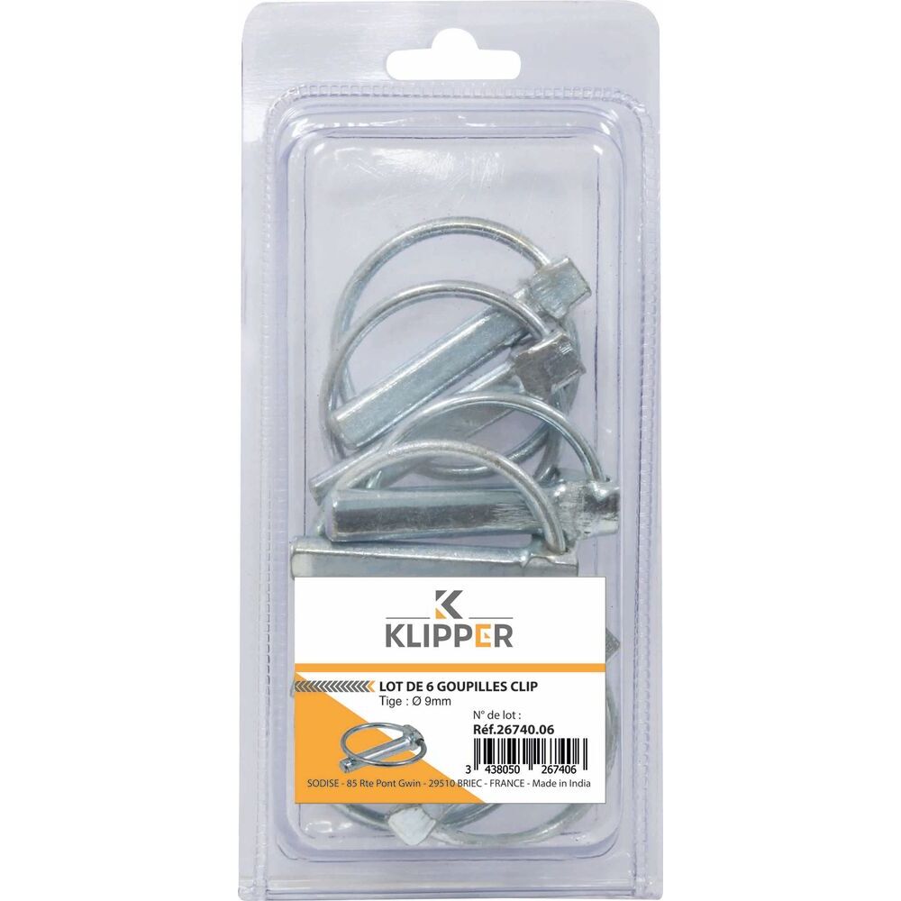 Goupilles clips 9mm - blister de 6 - KLIPPER - 26740.06