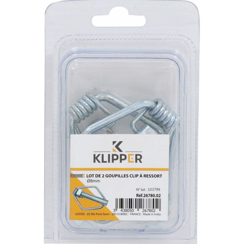 Goupilles clips 8mm à ressort - blister de 2 - KLIPPER - 26780.02