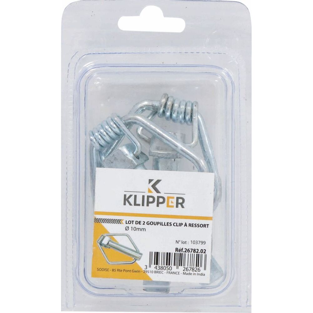 Goupilles clips 10mm à ressort - blister de 2 - KLIPPER - 26782.02