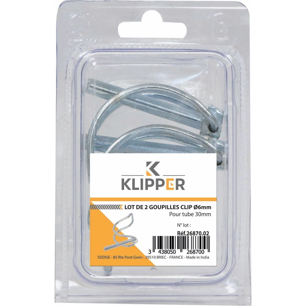 Goupilles clips pour tube - blister de 2 pièces - Lot de 2 - KLIPPER - 26870.02