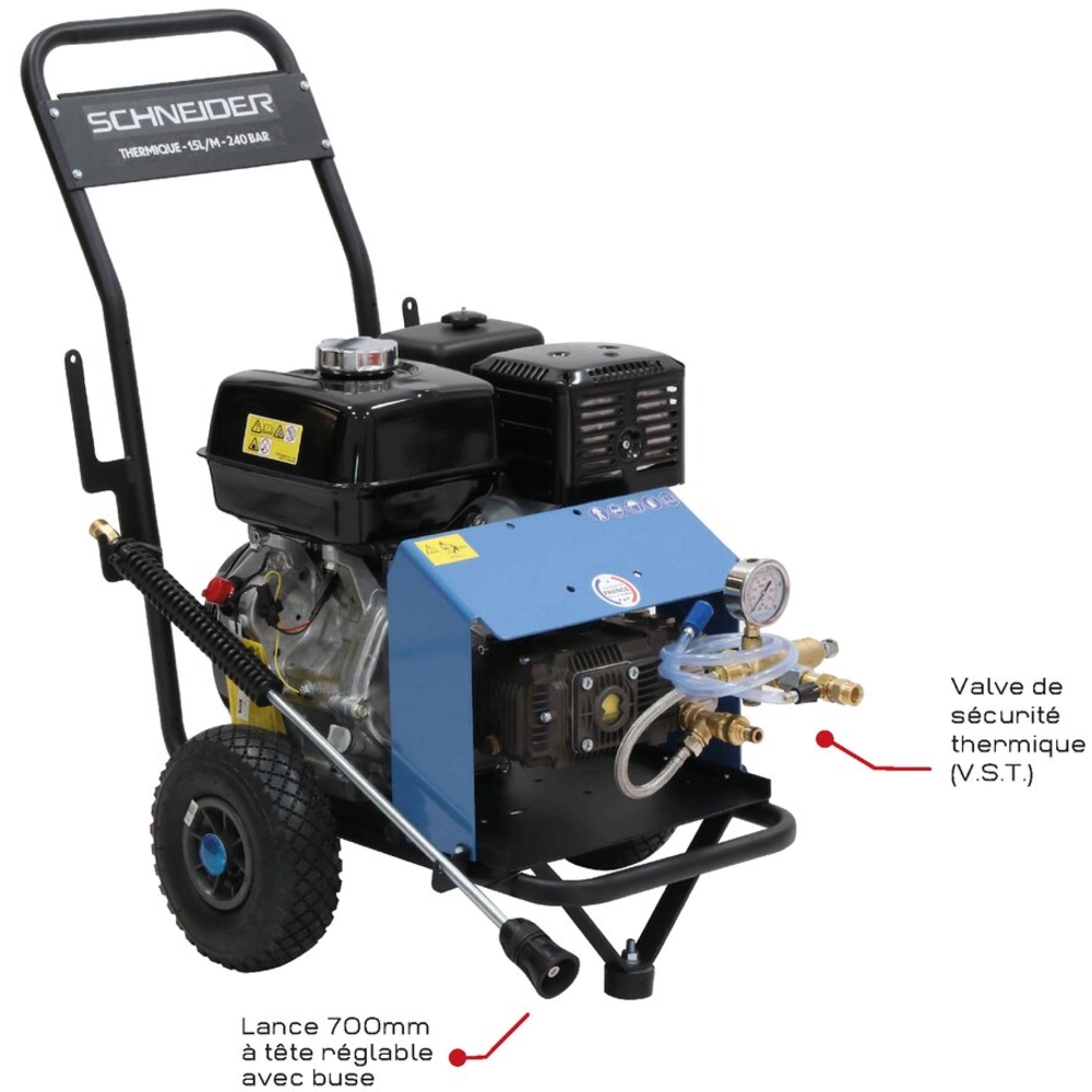 Nettoyeur HP eau froide moteur thermique OHV 15 l/min 240 bar avec flexible 10m SCHNEIDER NHP - 50031