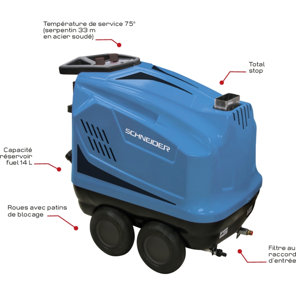 Nettoyeur HP eau chaude 230V 9 l/min 150 bar flexible 20m et total stop SCHNEIDER NHP - 50084
