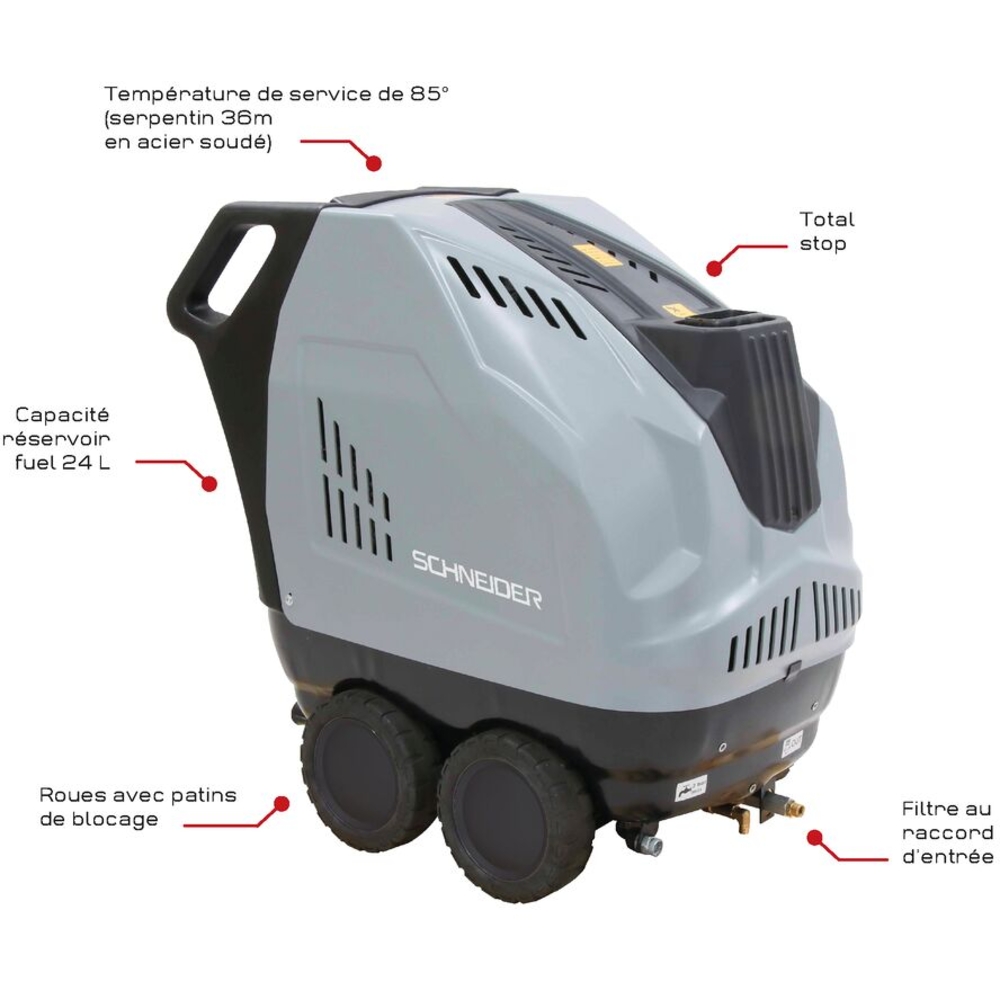Nettoyeur HP eau chaude tri 21 l/min 200 bar avec flexible 10m et total stop SCHNEIDER NHP - 50085