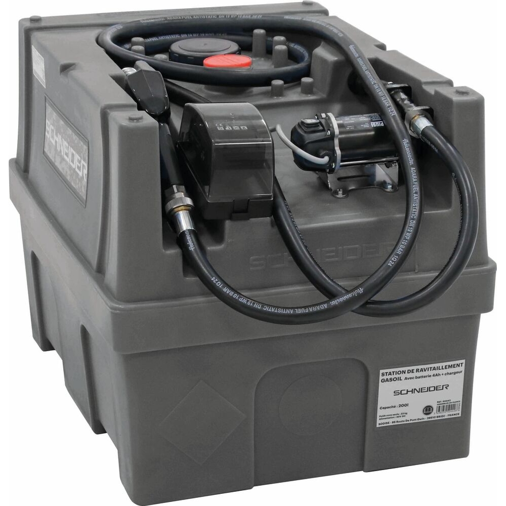 Cuve de ravitaillement gasoil PE 200L avec kit pompe à gasoil avec plateforme 20V Li-ion et 1 batt 4Ah SCHNEIDER TRANSFERT - 50442