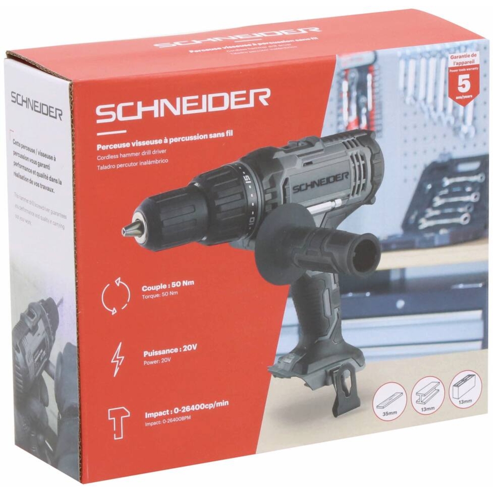 Perceuse visseuse à percussion 20V 50Nm - boîte carton SCHNEIDER ELECTRO - 50815