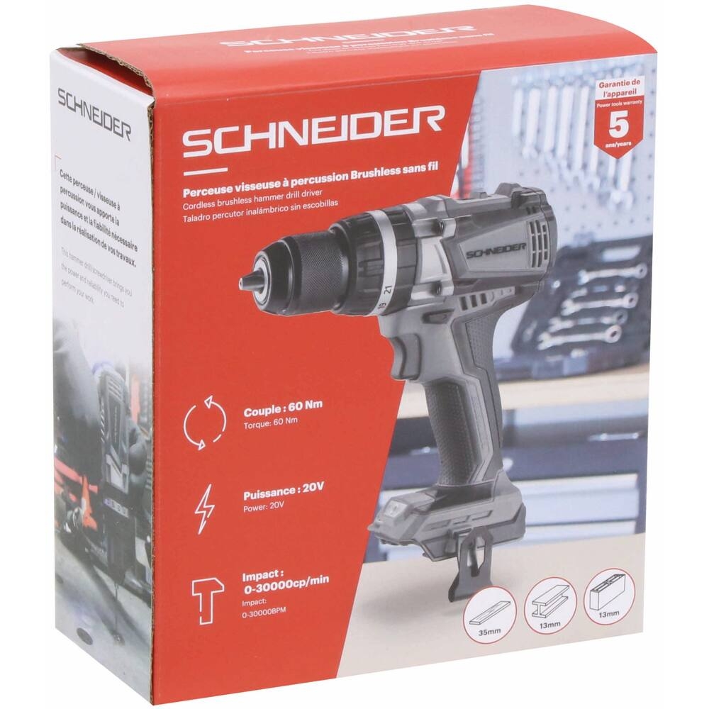 Perceuse visseuse à percussion brushless 20V 60Nm - boîte carton SCHNEIDER ELECTRO - 50823