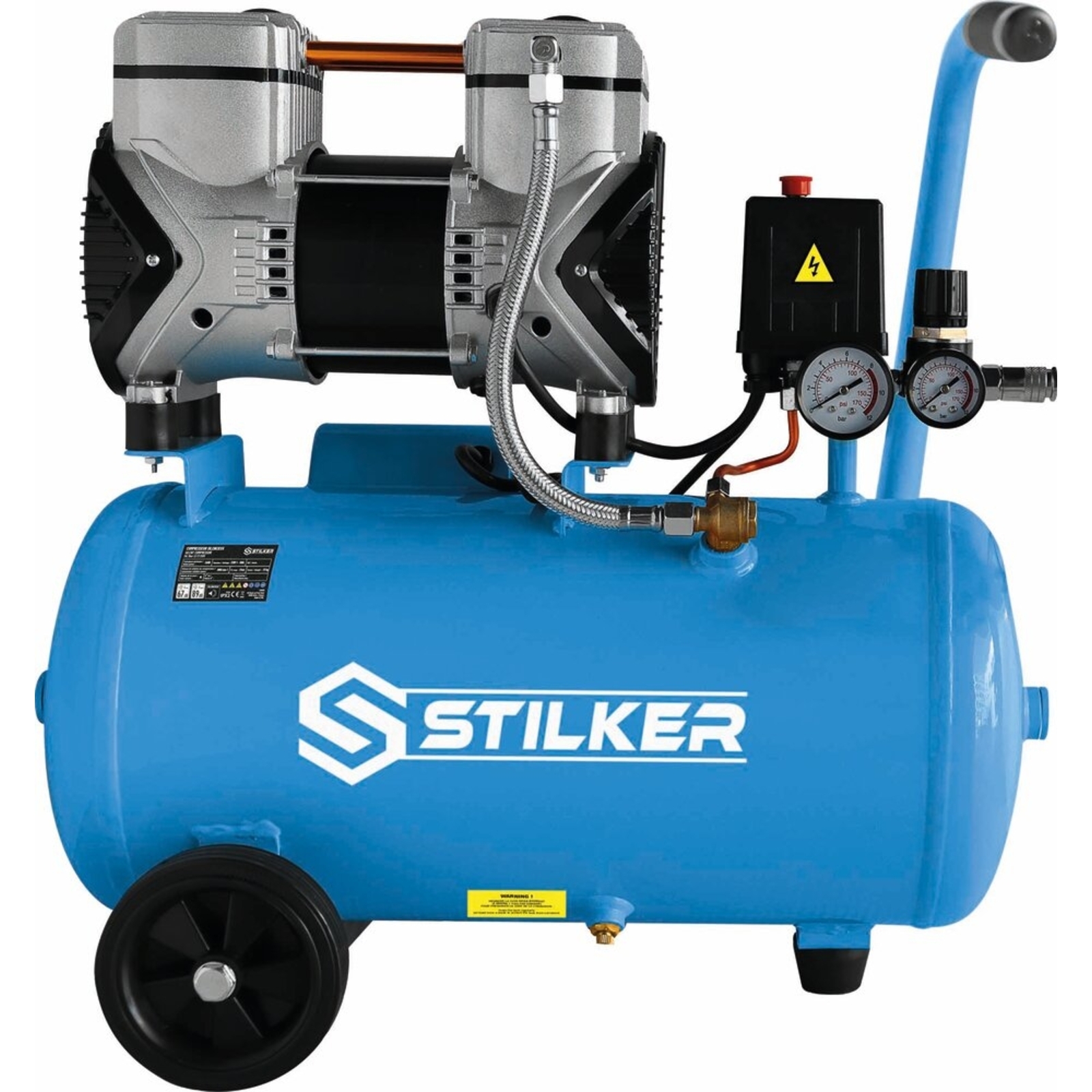 Compresseur 24L 8 bar 1,5CV 230V silencieux STILKER - 51404