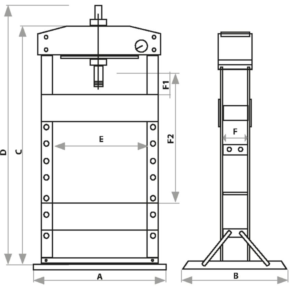 Presse d'atelier manuelle et pneumatique 20T bâti soudé DRAKKAR - 52711