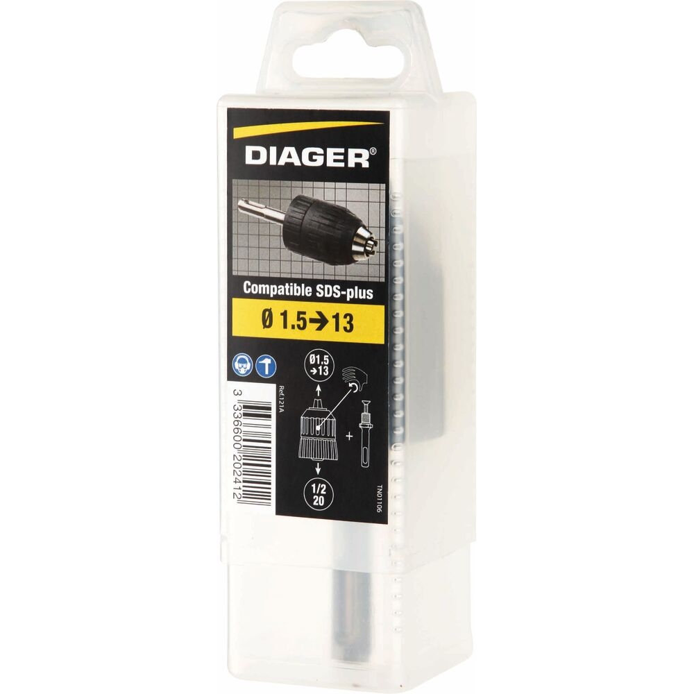 Kit mandrin sans clé avec adaptateur 1/2 mâle - compatible SDS+ - de 1 pièce DIAGER - 55577