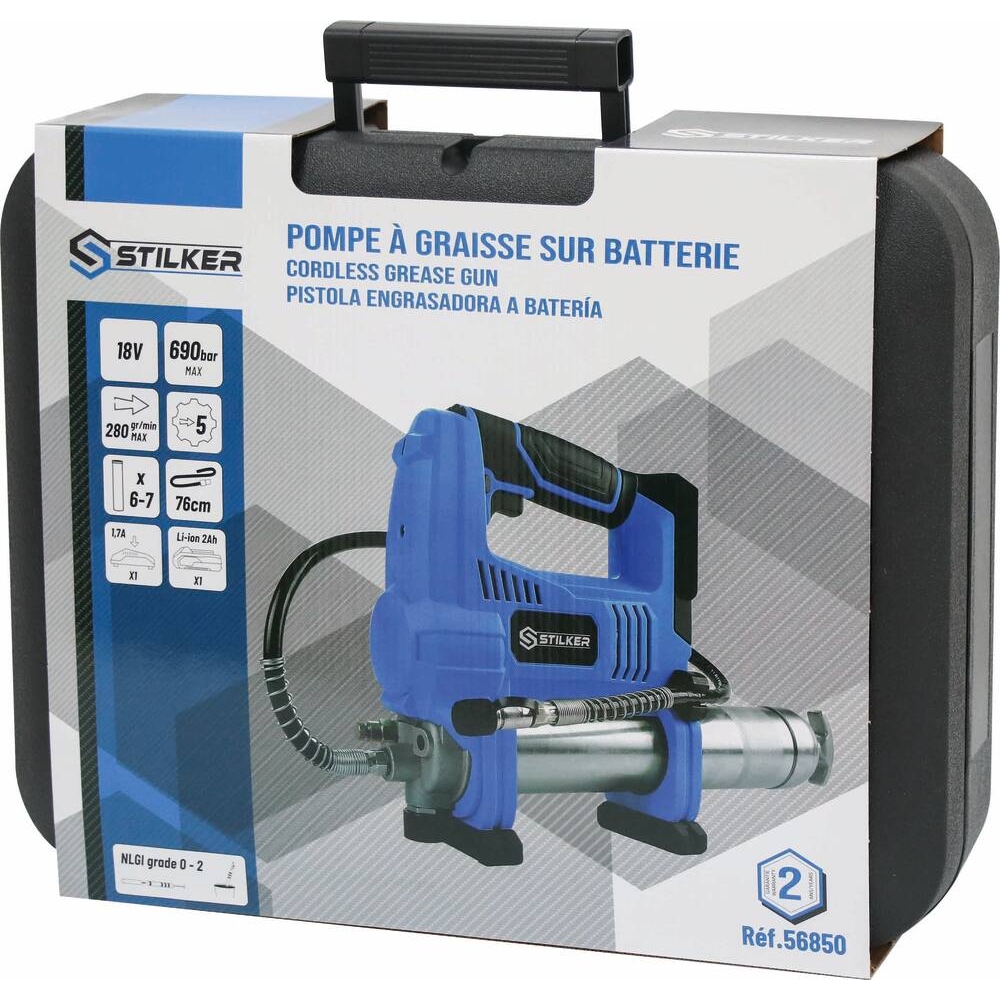 Pompe à graisse 18V 690 bar max - 1 batterie Li-ion 2Ah - 1 chargeur 1,7A - en mallette STILKER - 56850