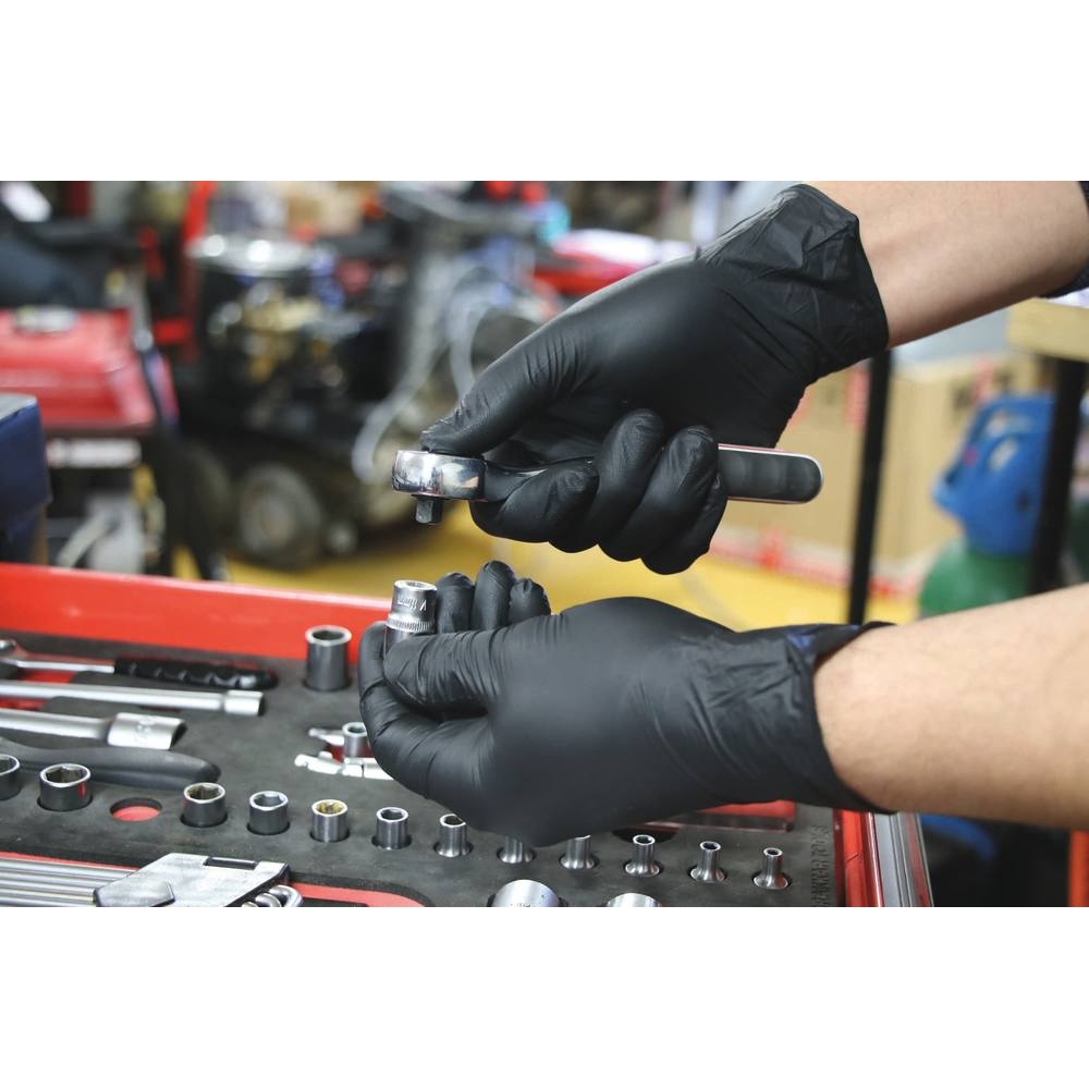 Gants jetables ambidextres nitrile 240mm noir T11 - Boîte de 90 pcs NOWEAR - 65004