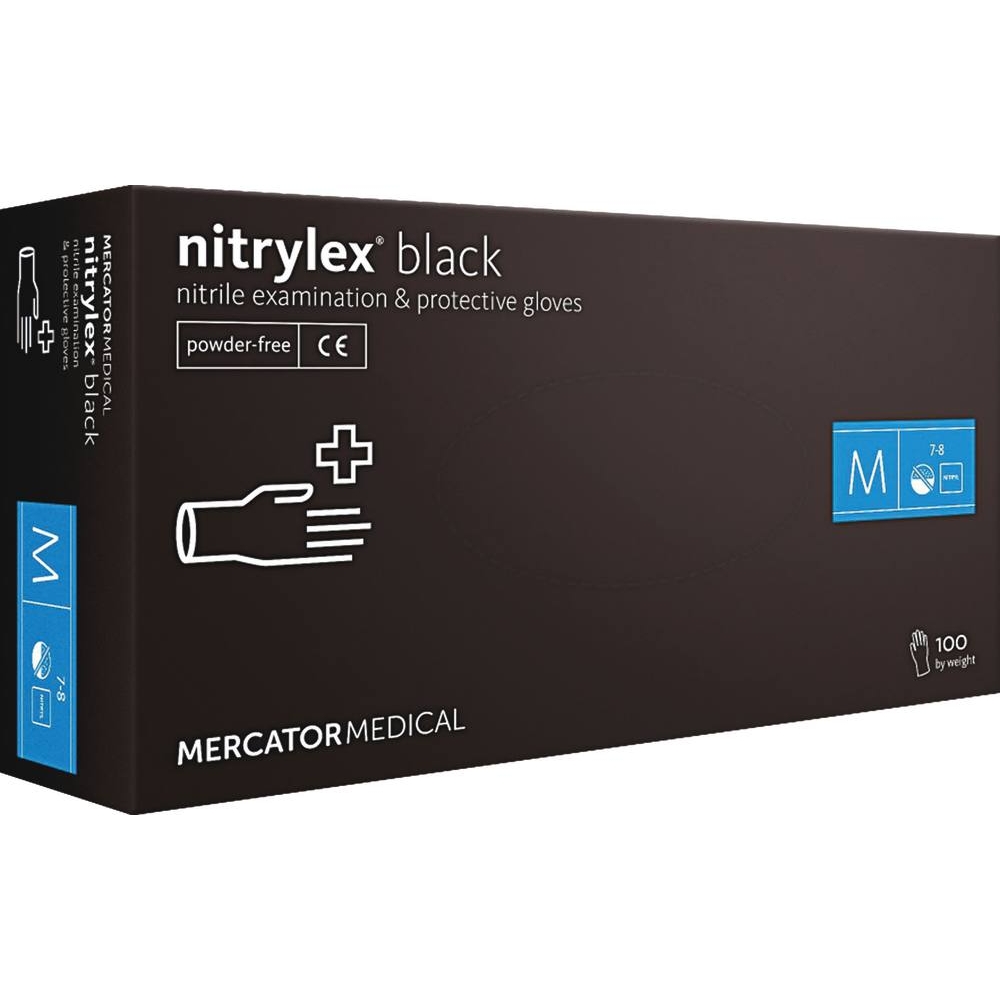 Gants jetables ambidextres nitrile 240mm 0,09mm noir T8 - Boîte de 100 pcs MERCATOR - 65034