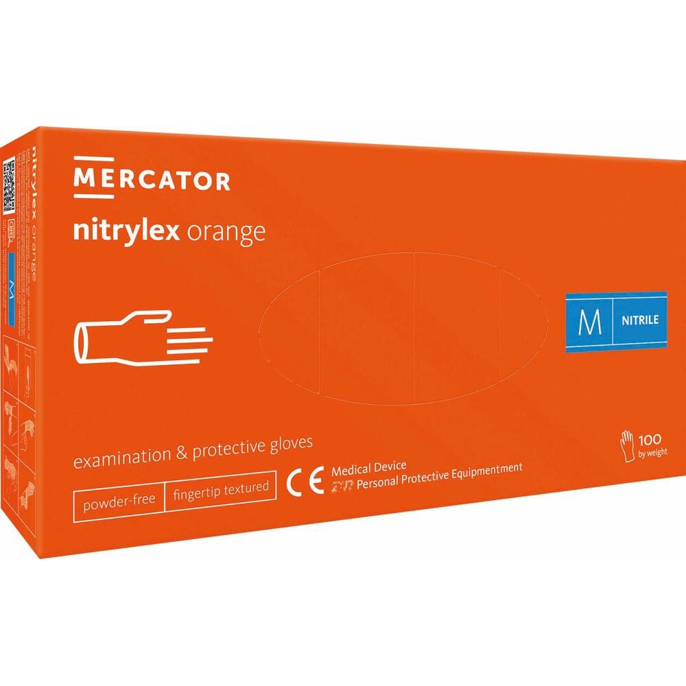 GANTS JETABLES NITRILE ORANGE - NON POUDRE - XL - BOITE DE 100PCS - MERCATOR - 65068