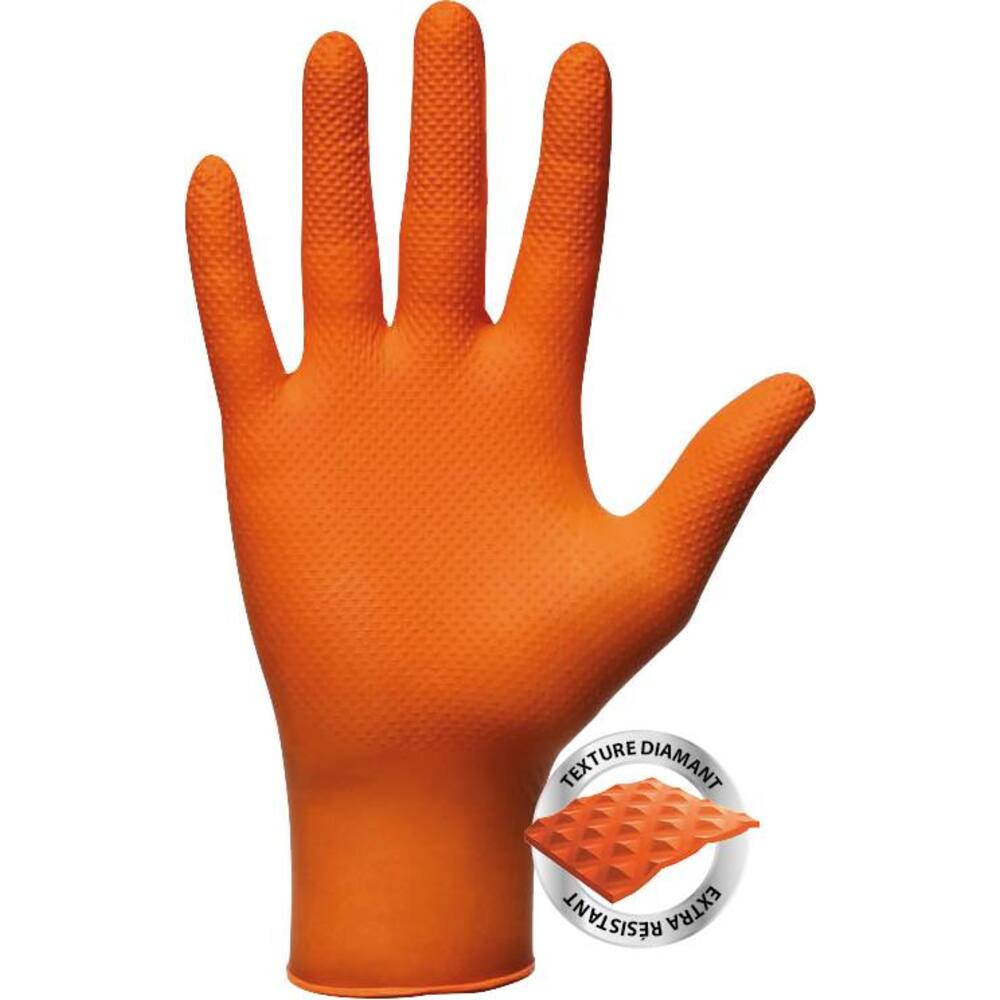 Gants jetables ambidextres nitrile 240mm 0,26mm orange M(8) - Lot de 100 boîtes de 50 - MERCATOR - 65148.100