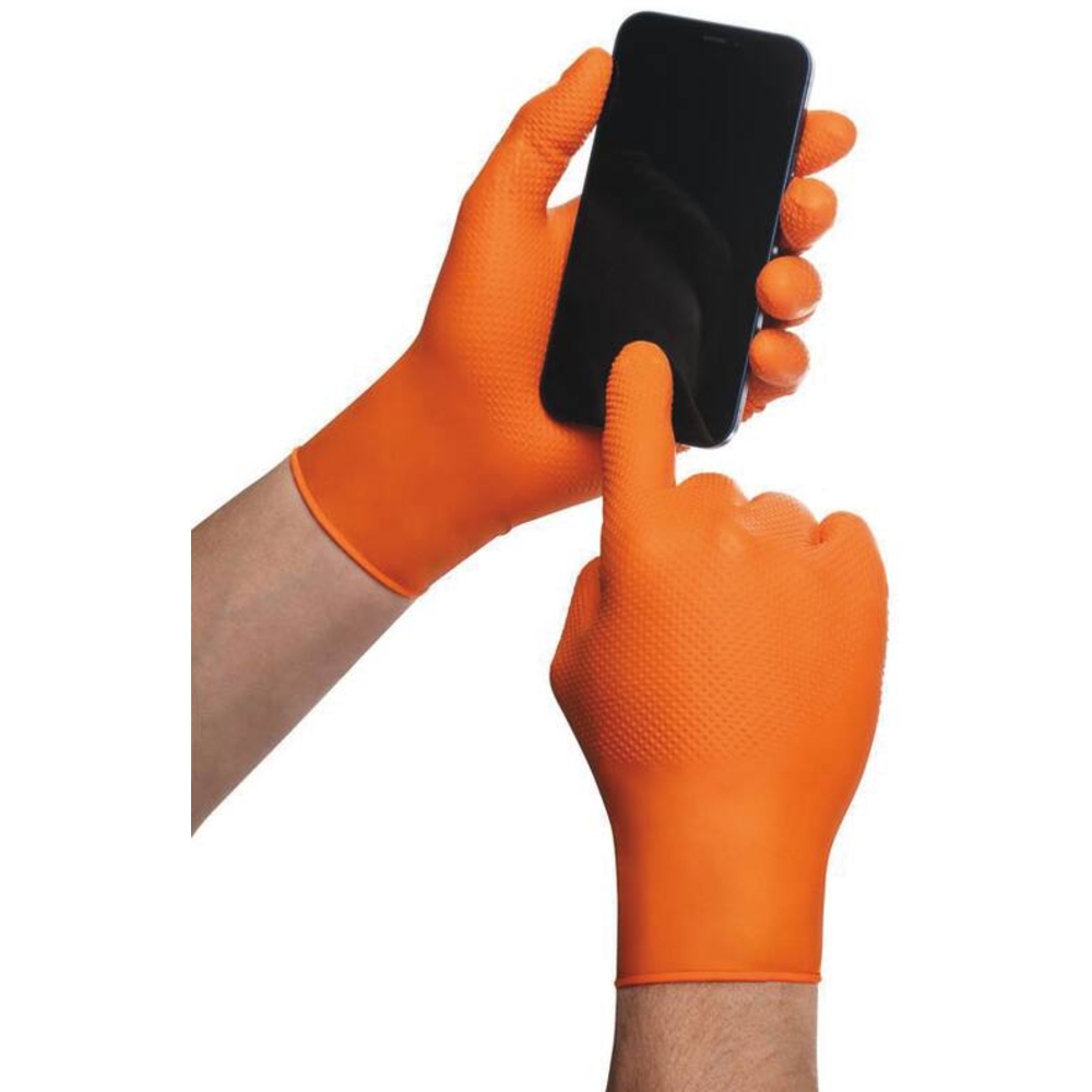 Gants jetables ambidextres nitrile 240mm 0,26mm orange M(8) - Boîte de 50 pcs MERCATOR - 65148
