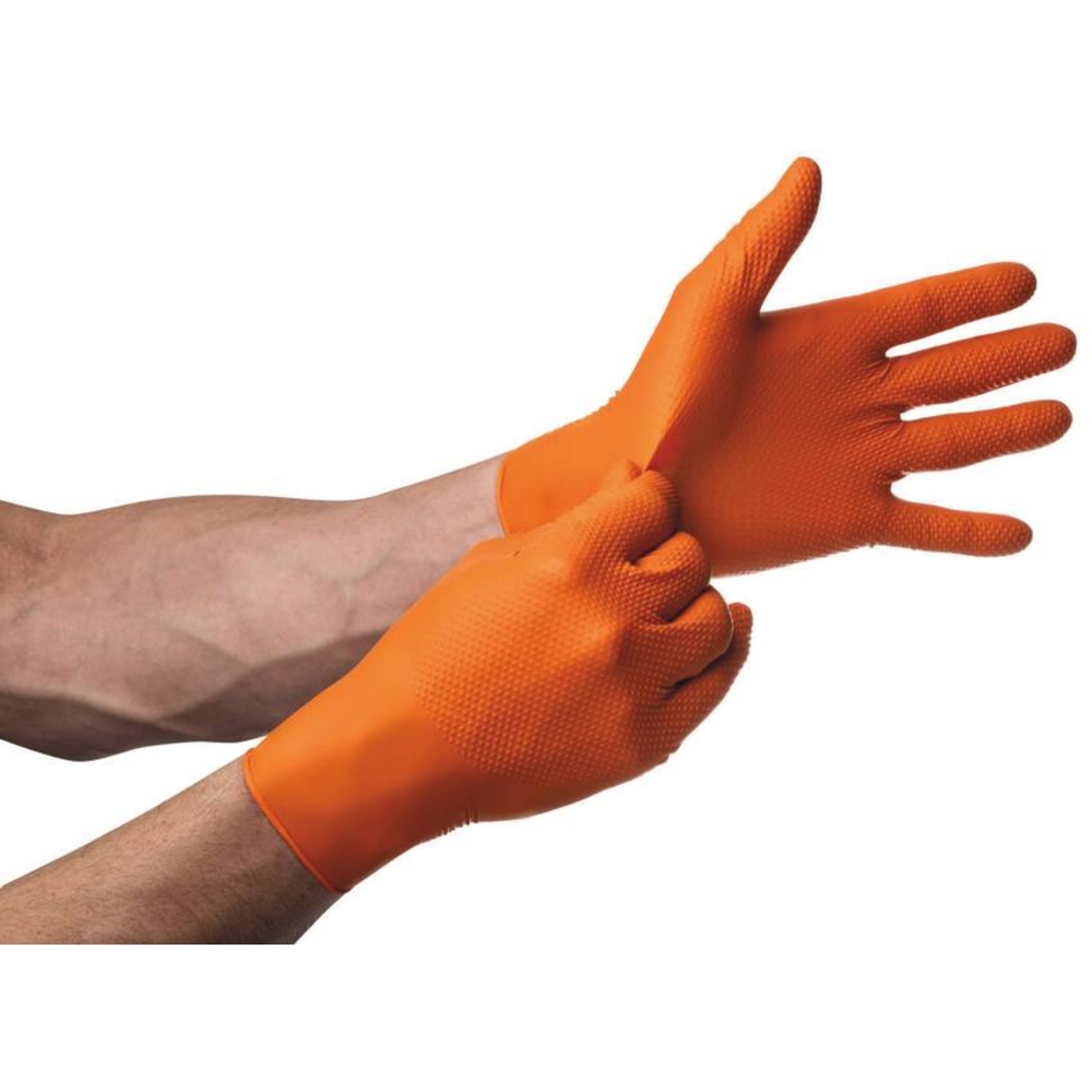 Gants jetables ambidextres nitrile 240mm 0,26mm orange M(8) - Boîte de 50 pcs MERCATOR - 65148