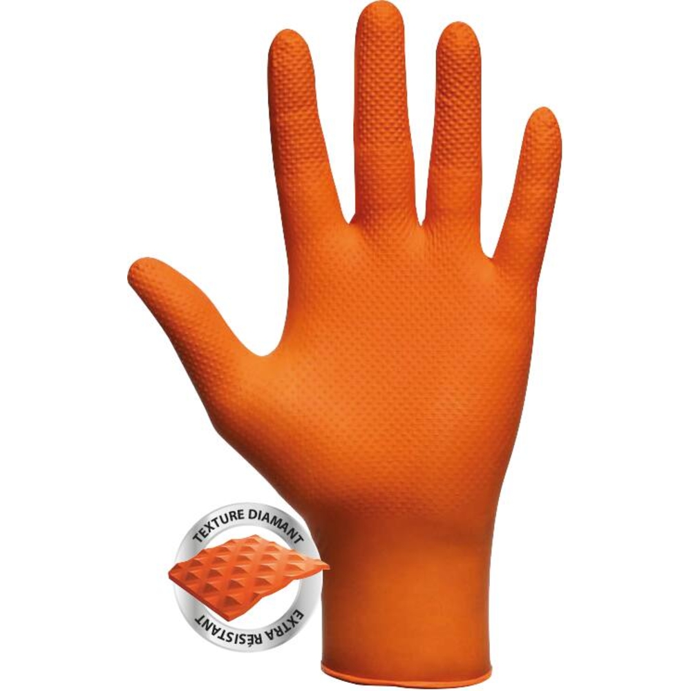 Gants jetables ambidextres nitrile 240mm 0,26mm orange M(8) - Boîte de 50 pcs MERCATOR - 65148