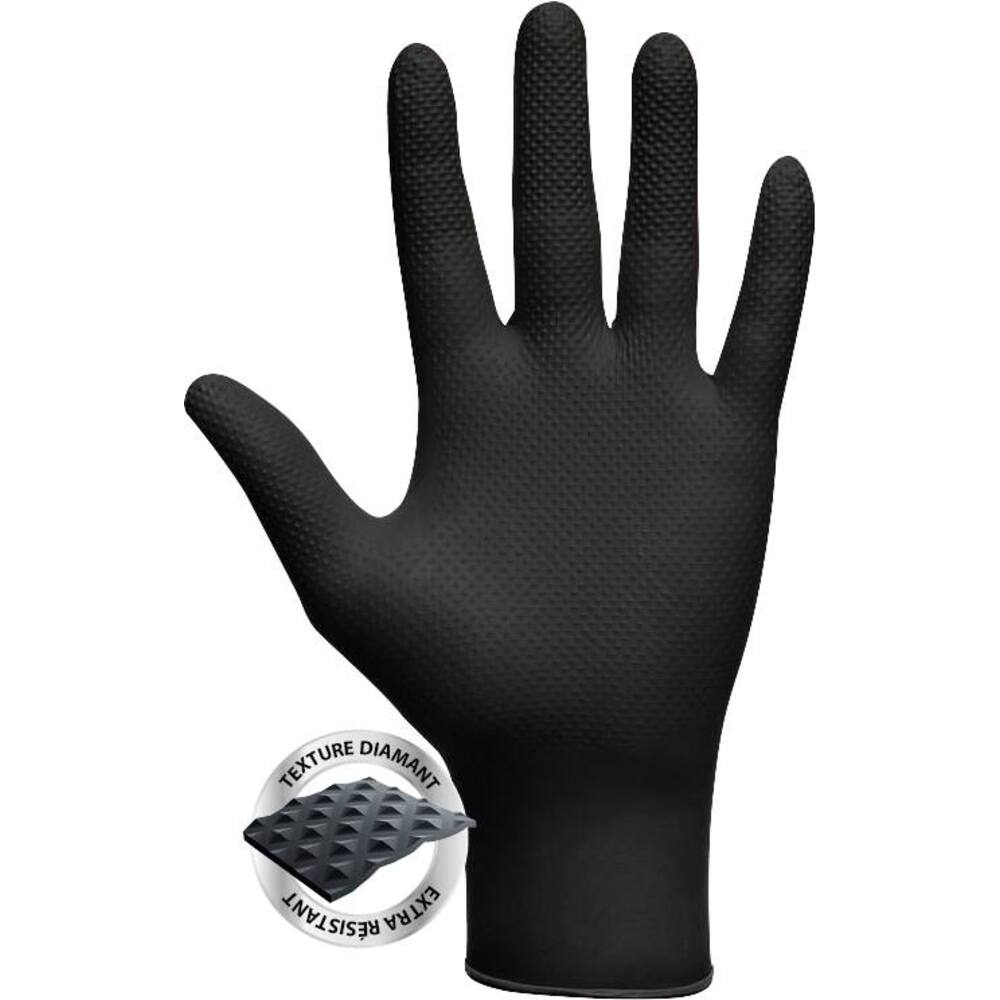 Gants jetables ambidextres nitrile 240mm 0,18mm noir T8 - Lot de 100 boîtes de 50 - MERCATOR - 65152.100
