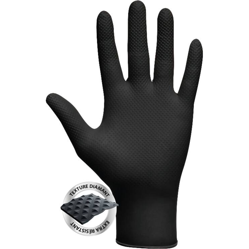 Gants jetables ambidextres nitrile 240mm 0,18mm noir T8 - Boîte de 50 pcs MERCATOR - 65152