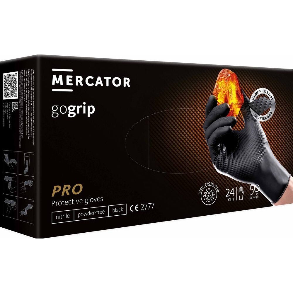 Gants jetables ambidextres nitrile 240mm 0,18mm noir T9 MERCATOR - 65153