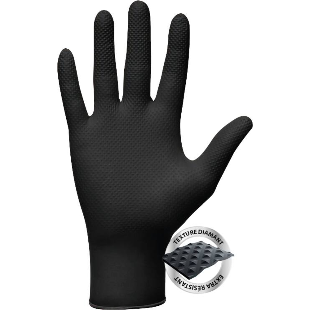 Gants jetables ambidextres nitrile 240mm 0,18mm noir T9 MERCATOR - 65153