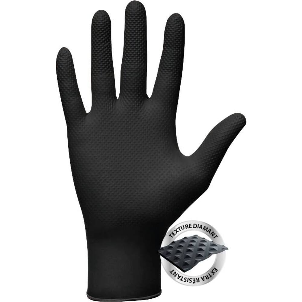 Gants jetables ambidextres nitrile 240mm 0,18mm noir T10 - Lot de 100 boîtes de 50 - MERCATOR - 65154.100