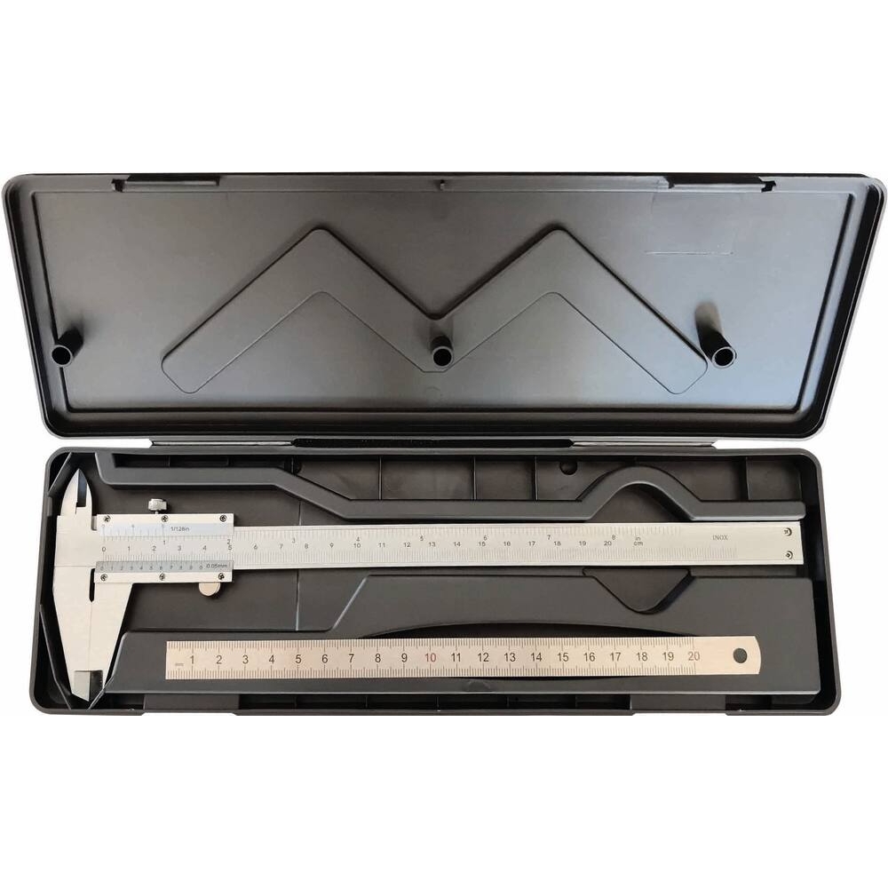 Pied à coulisse 200mm 1/20 avec jauge de profondeur et réglet - coffret STILKER - 67422