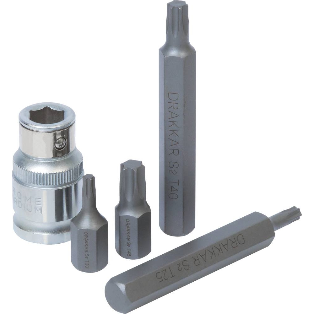 Embout hexagonal 10mm Torx de T20 à T55 avec douille 1/2 porte embout - coffret métallique de 15 pcs DRAKKAR TOOLS - 68155