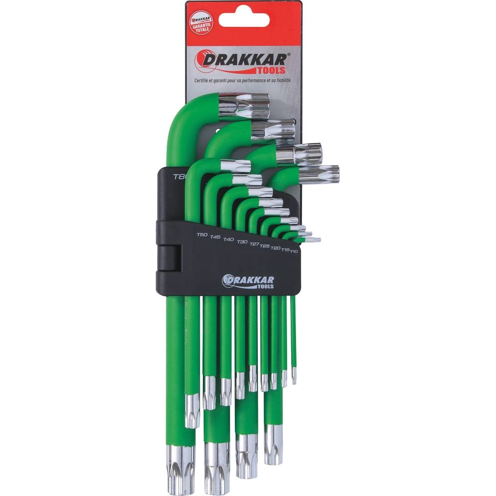 Clés mâles coudées Torx longues magnétiques de T10 à T80 - étui pivotant de 13 pcs sur carte DRAKKAR TOOLS - 68411
