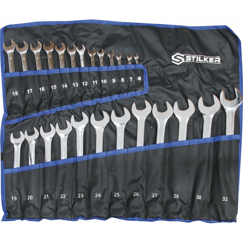 Clés mixtes de 6 à 28/30/32mm full polish - trousse de 25 pcs STILKER - 68641