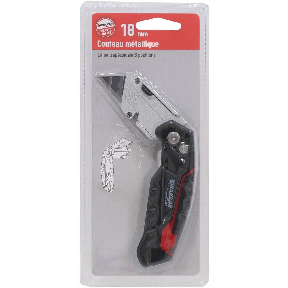 Couteau 19mm métallique lame trapézoïdale 3 positions - DRAKKAR TOOLS - 68860
