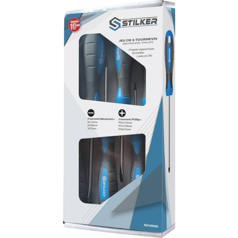 Tournevis plat et Phillips - boîte carton de 6 pcs STILKER - 69000