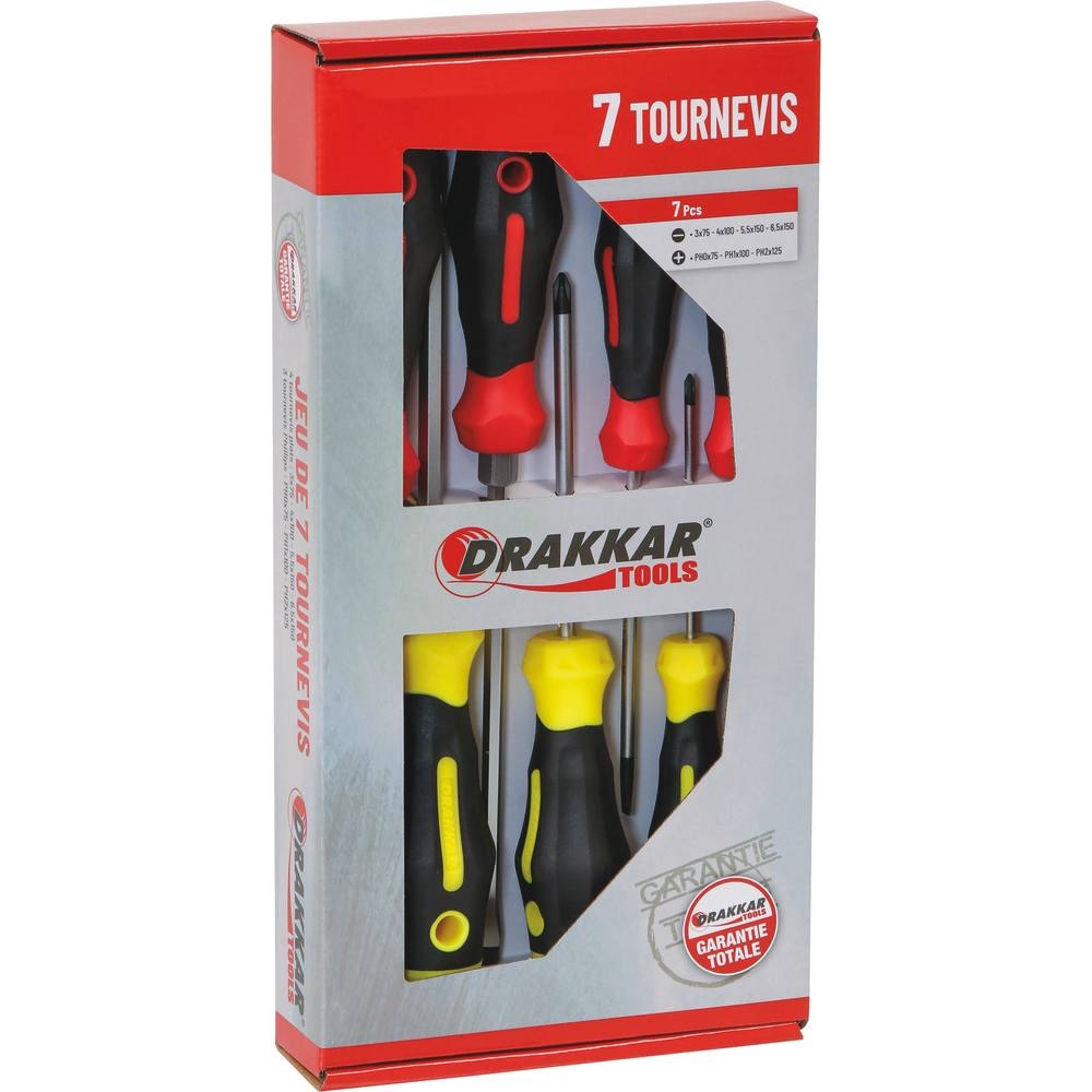 Tournevis plat et Phillips - boîte carton de 7 pcs DRAKKAR TOOLS - 69002