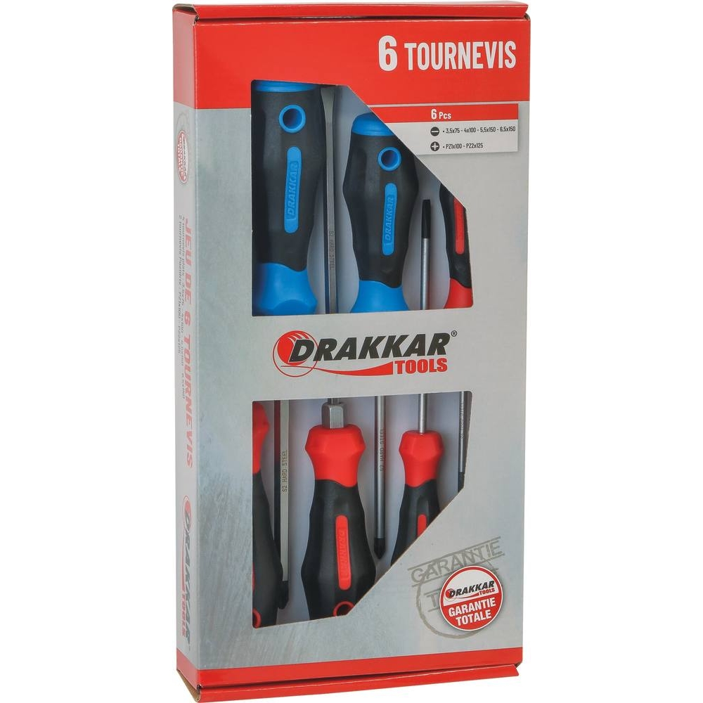 Tournevis plat et Pozidriv - boîte carton de 6 pcs DRAKKAR TOOLS - 69008