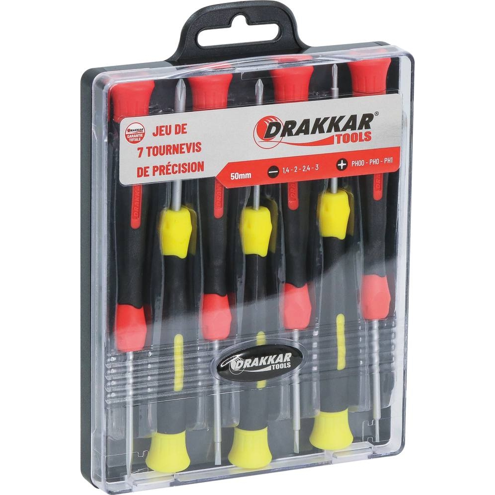 Tournevis de précision plat et Phillips 50mm - boîte de 7 pcs DRAKKAR TOOLS - 69025