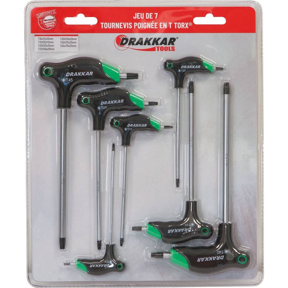 Tournevis Torx de T10 à T45 avec poignée en P - de 7 pcs DRAKKAR TOOLS - 69035