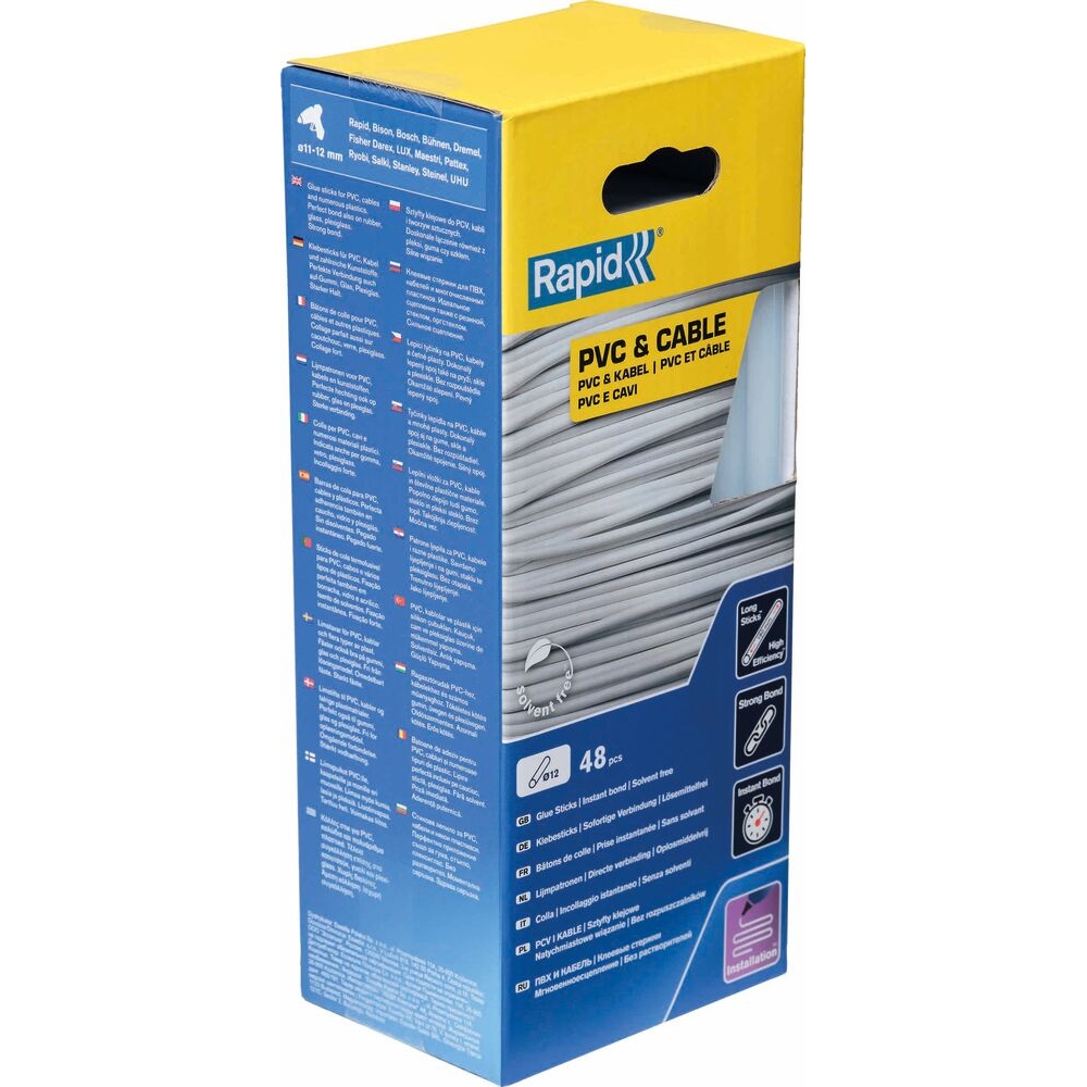 Bâtons de colle PVC & câbles 12mm - boîte de 48pcs RAPID - 70749