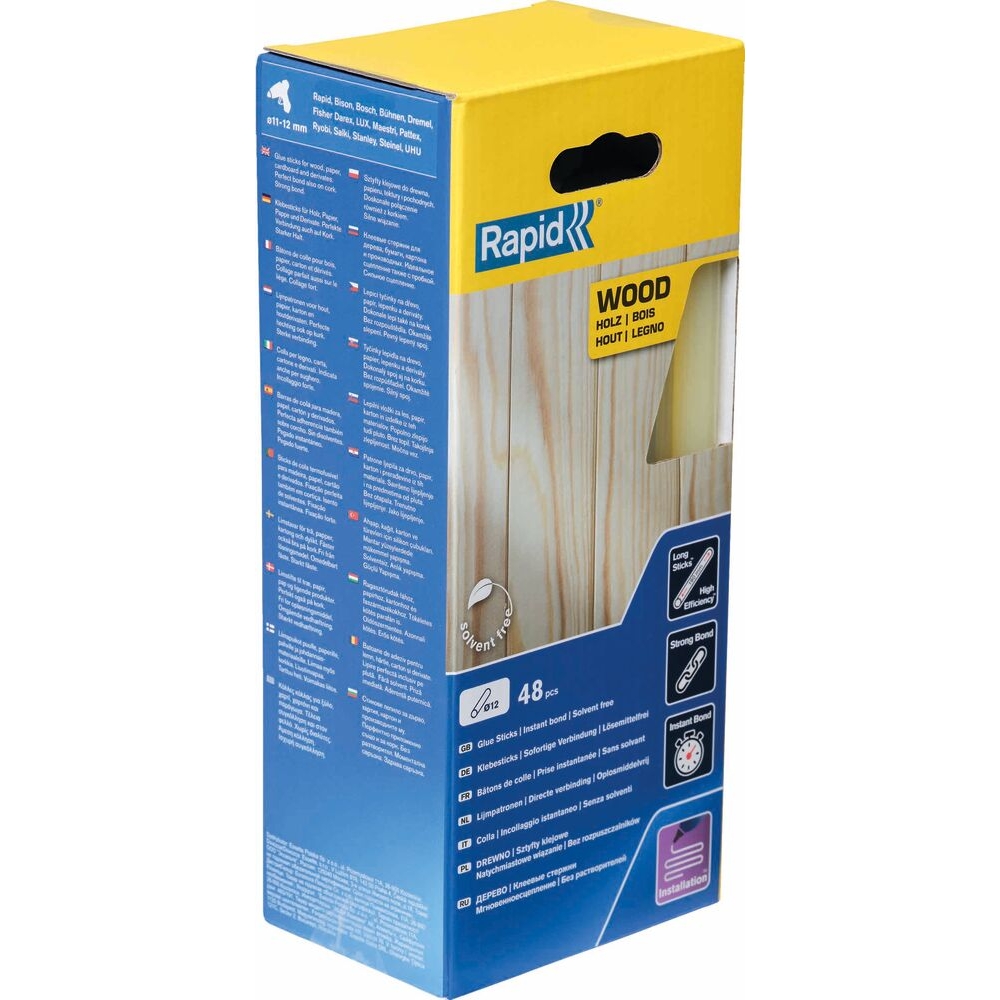 Bâtons de colle bois & dérivés 12mm - boîte de 48pcs RAPID - 70750