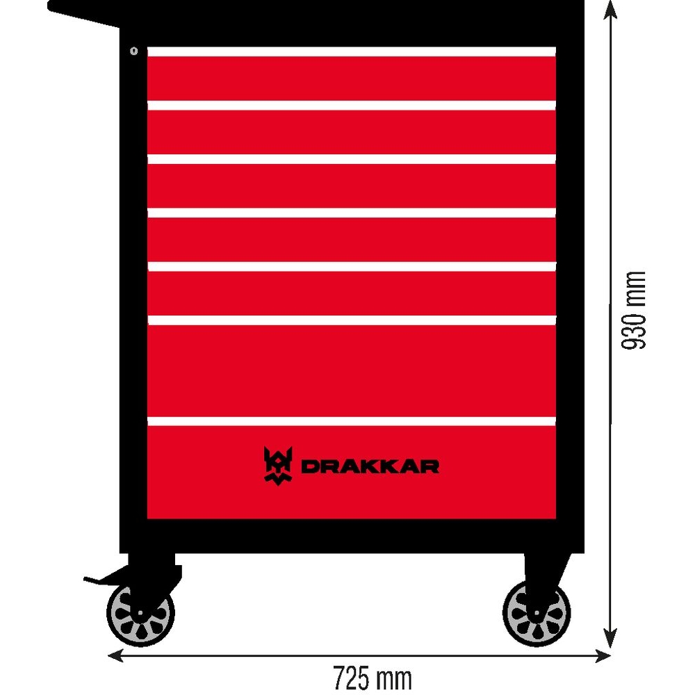 Servante d'atelier 7 tiroirs rouge/noir 725x465x930mm DRAKKAR - 72525