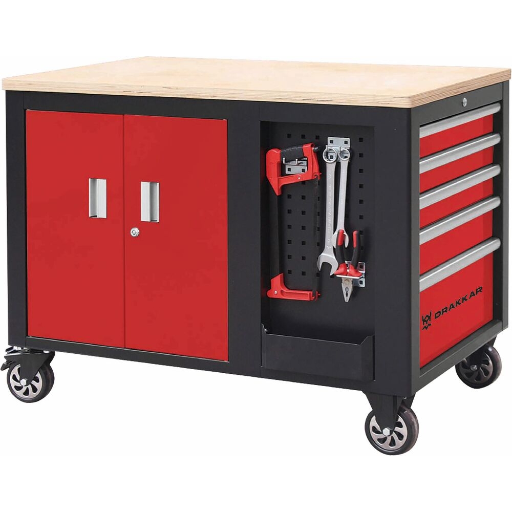 Servante 10 tiroirs avec plan de travail en bois 1141x730x888mm DRAKKAR - 72540