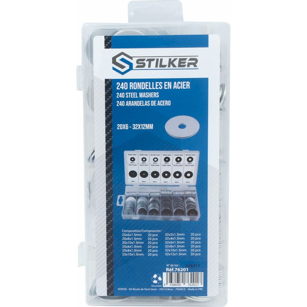 Rondelle en acier 6x20mm à 12x32mm - coffret de 240 pcs STILKER - 76201