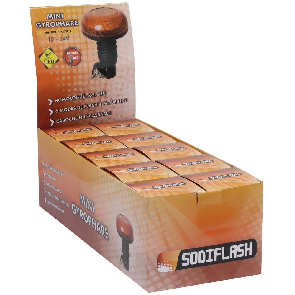 Mini-gyrophare LED flash 12/24V sur tige flexible SODIFLASH - 79465