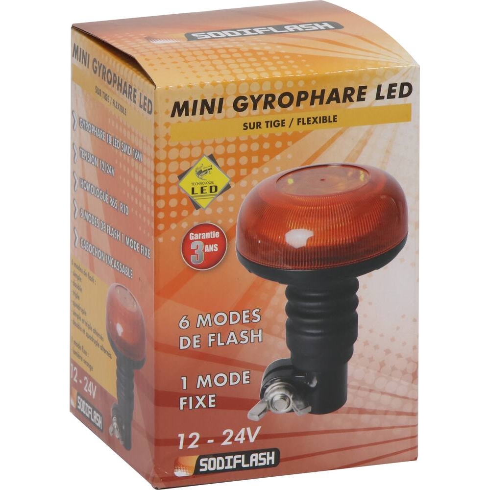 Mini-gyrophare LED flash 12/24V sur tige flexible SODIFLASH - 79465