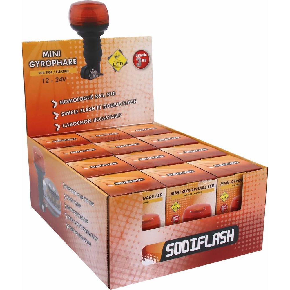 Mini-gyrophare LED flash 12/24V sur tige flexible SODIFLASH - 79468